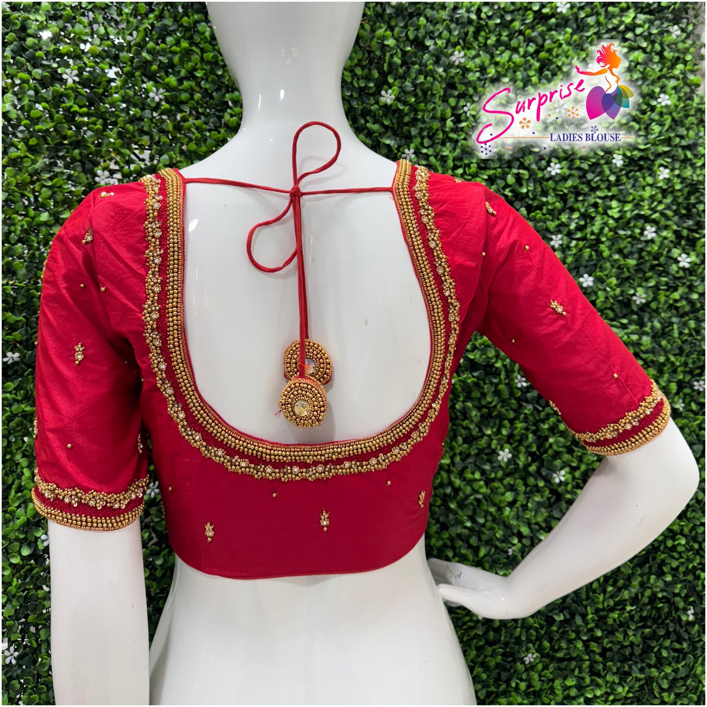 Designer handwork Ari work blouse Red color