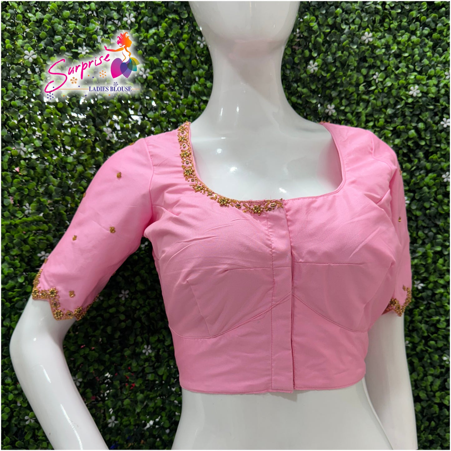 Handwork designer Ari work blouse baby pink color