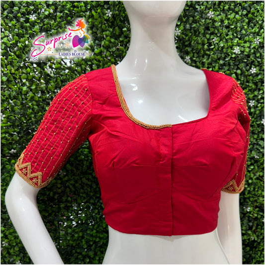 Designer handwork Ari work blouse Red color