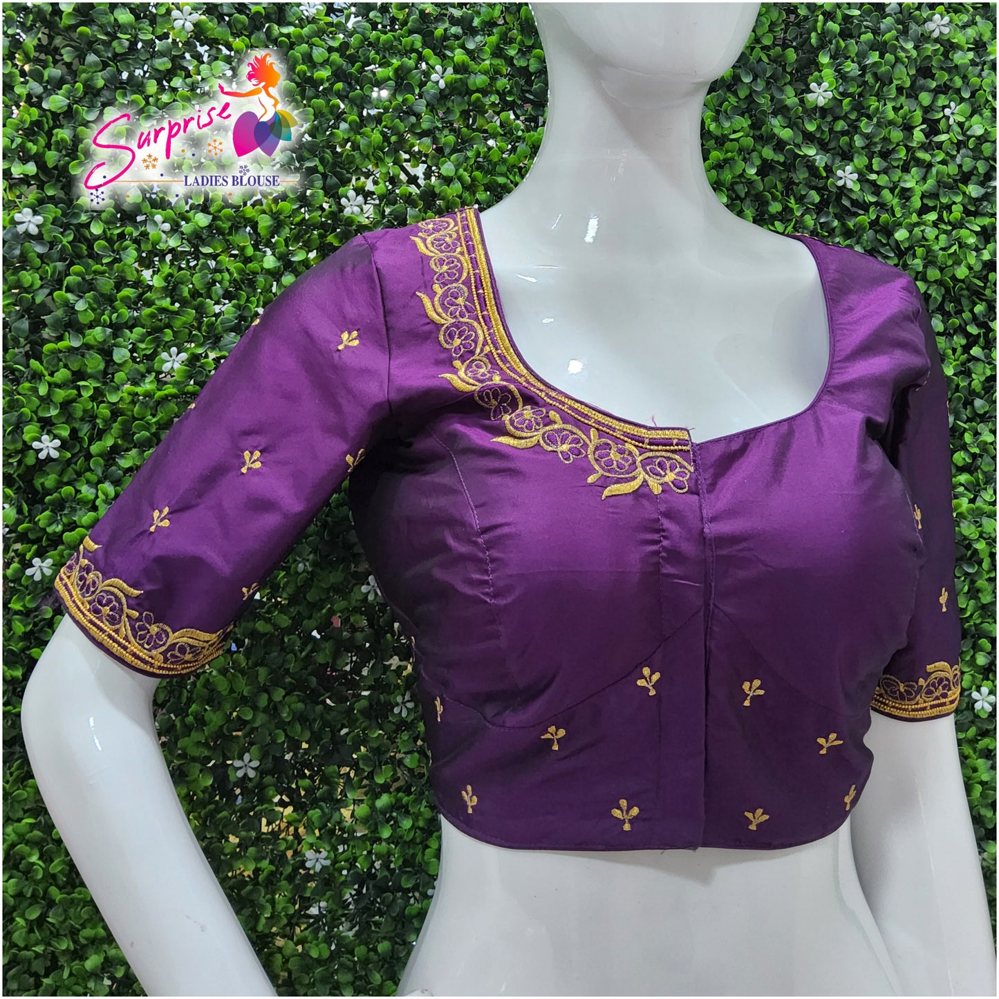 Machine work designer Readymade blouse purple color