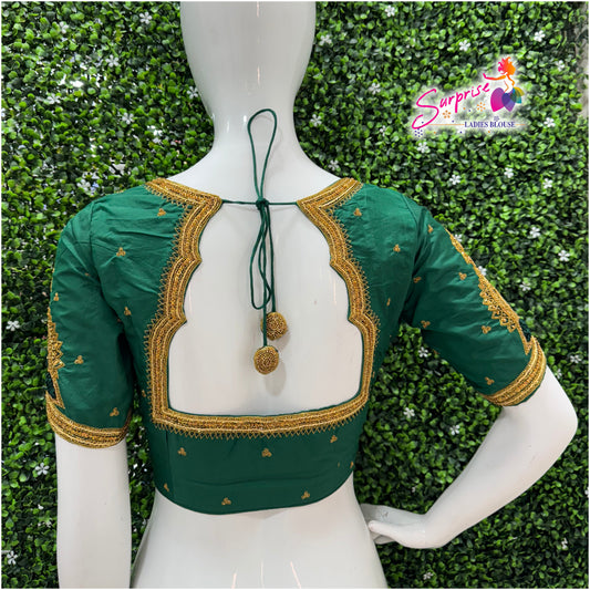 Designer handwork Ari work blouse Green color