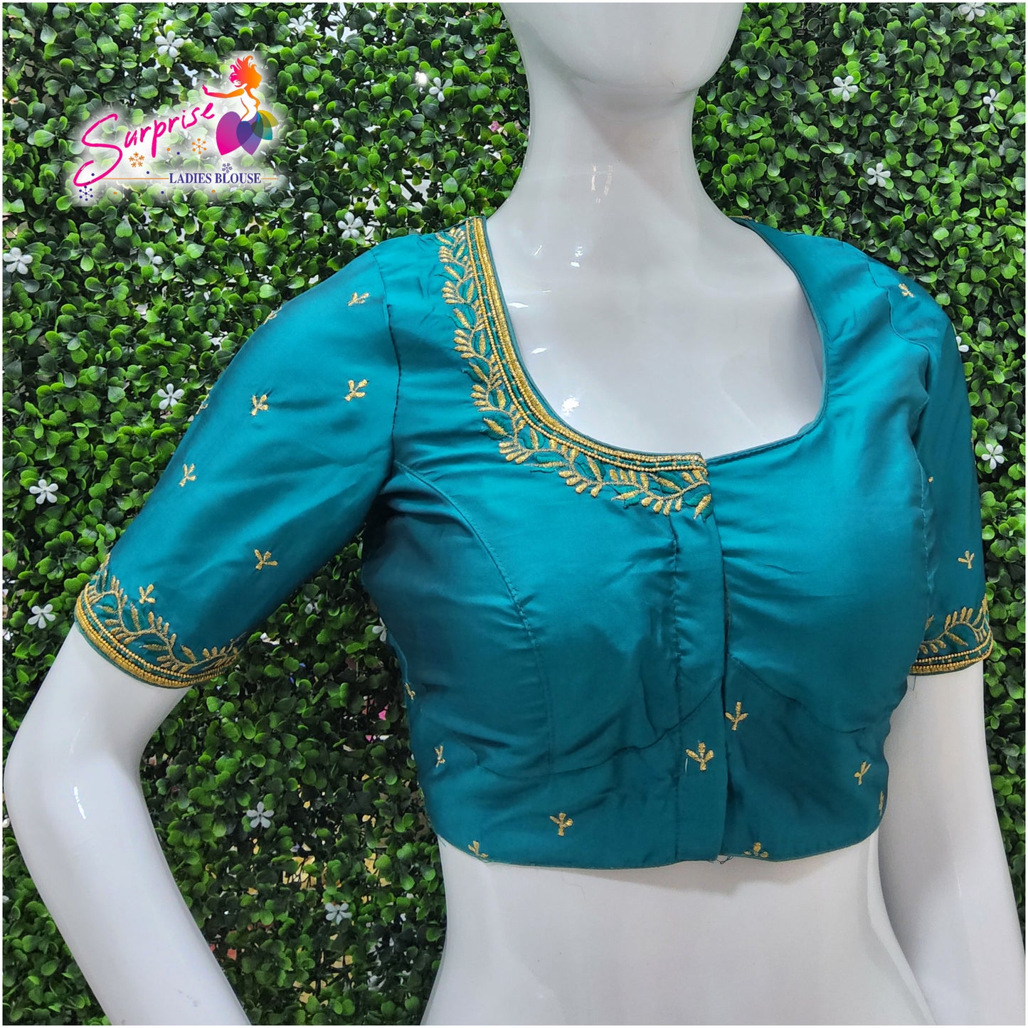 Machine work designer Readymade blouse blue color