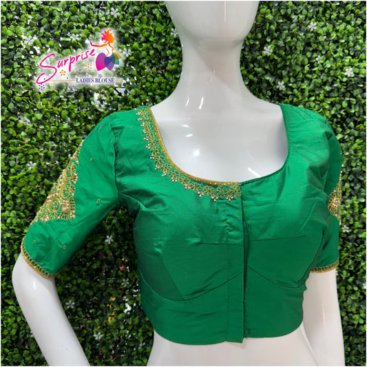 Designer handwork Ari work blouse Green color