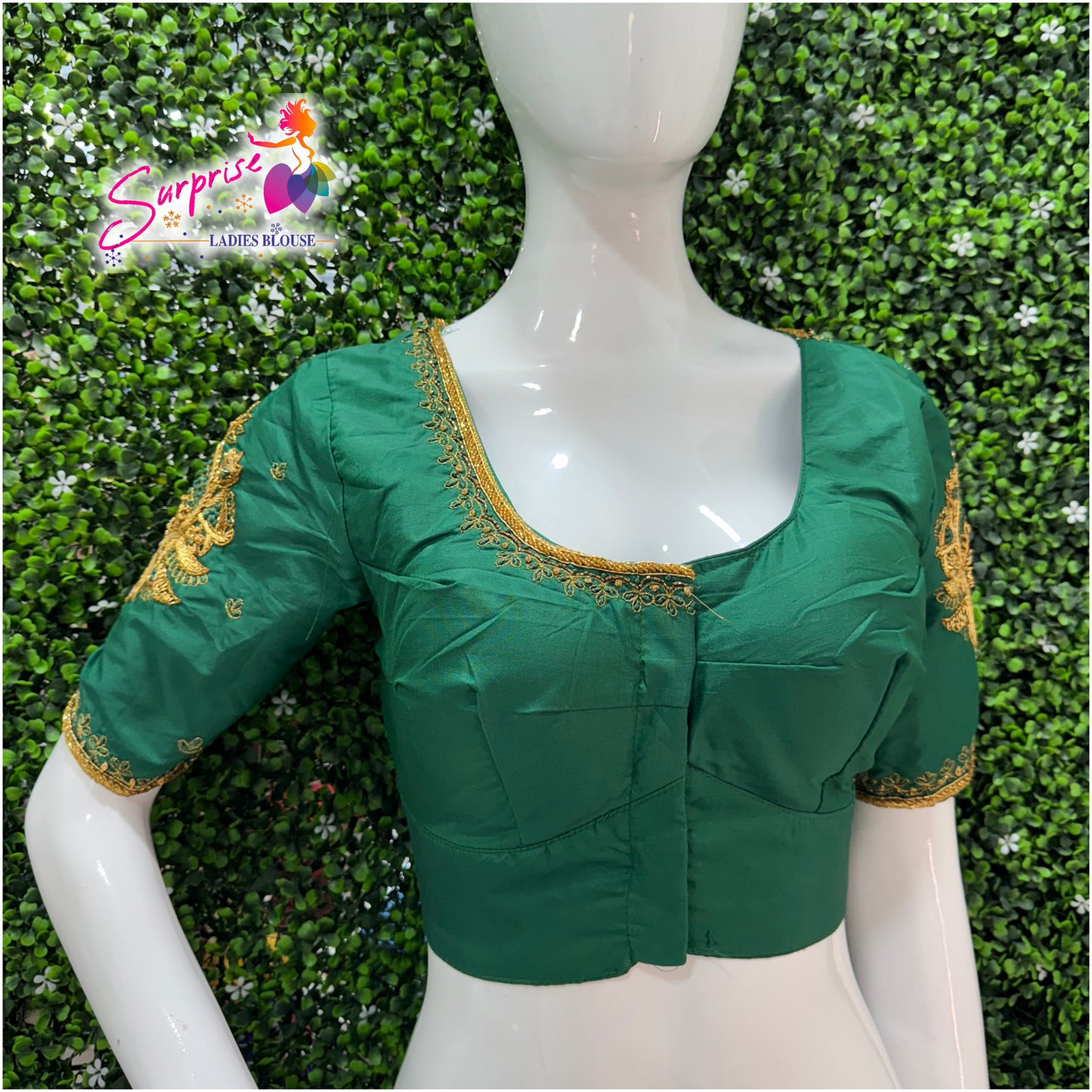 Designer handwork Ari work blouse Green color