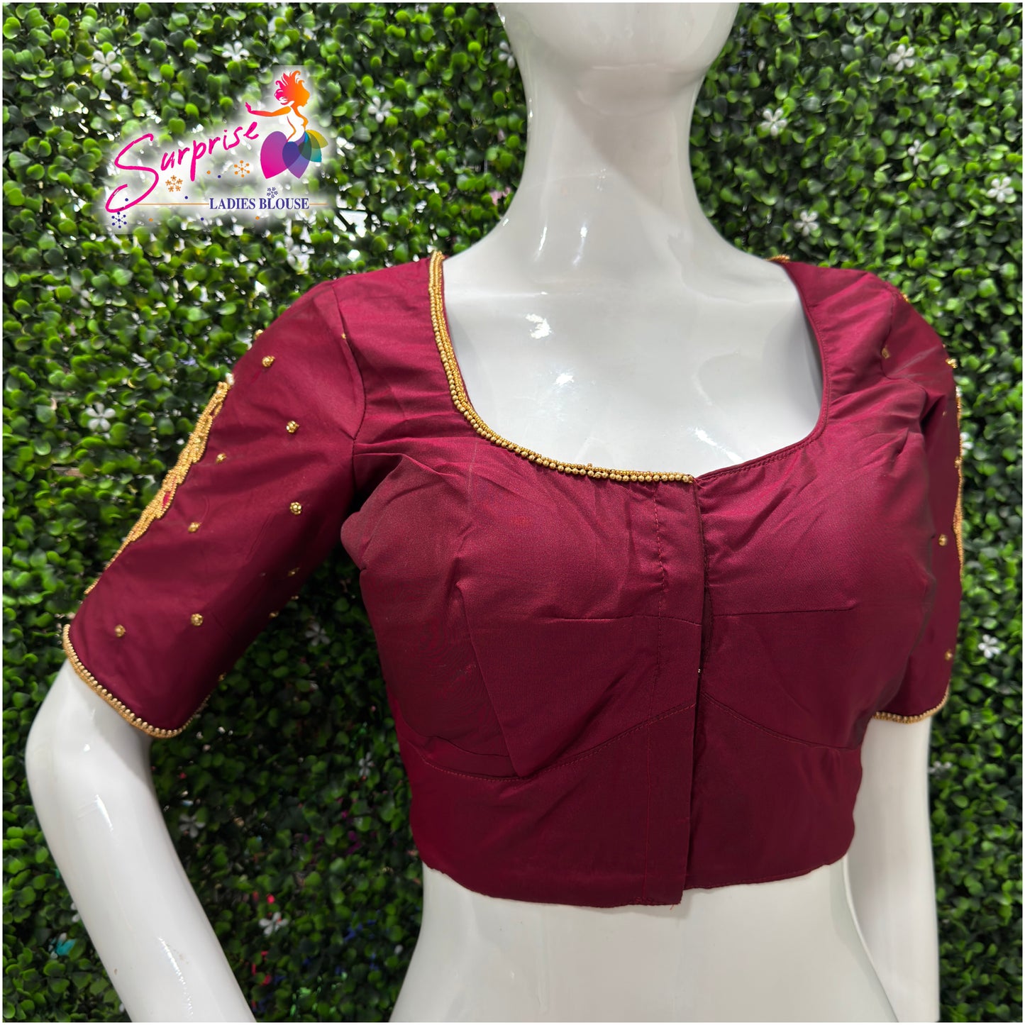 Designer handwork Ari work blouse Maroon color