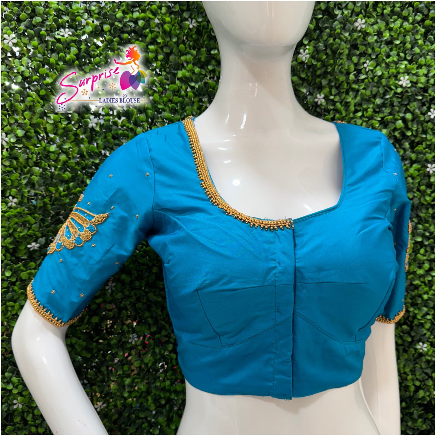 Designer handwork Ari work blouse Blue color