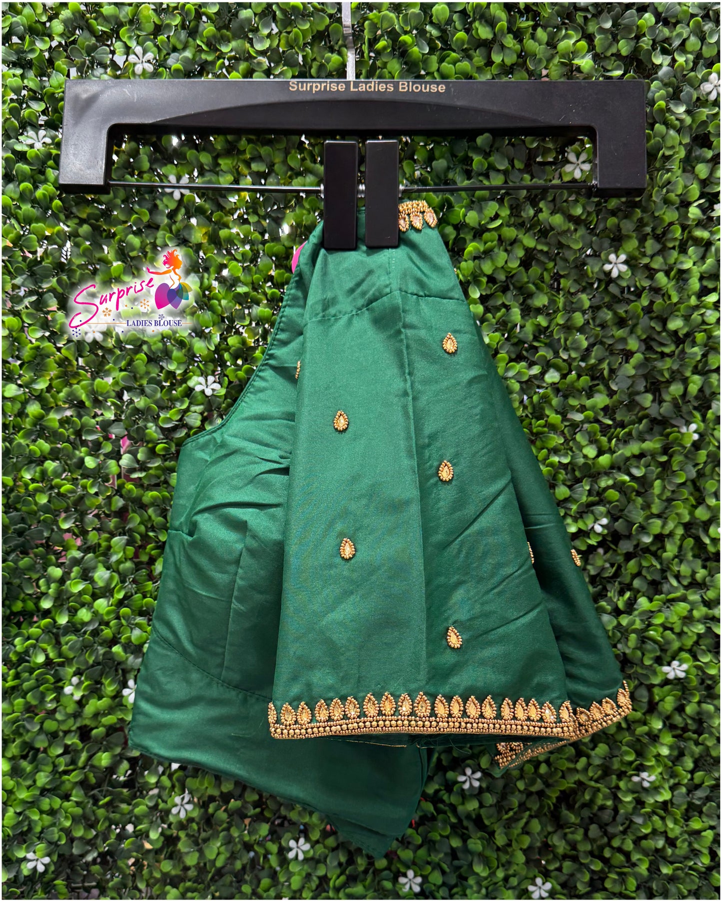 Designer handwork Ari work blouse Green color