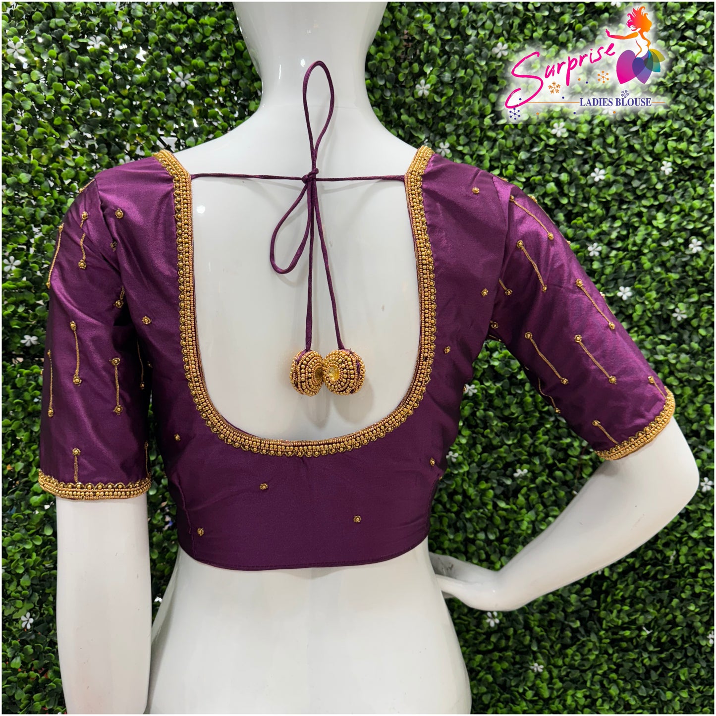 Designer handwork Ari work blouse Purple color