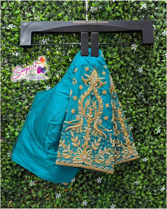 Designer handwork Ari work blouse Blue color