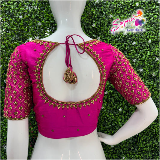 Handwork designer Ari work Readymade Blouse Pink color