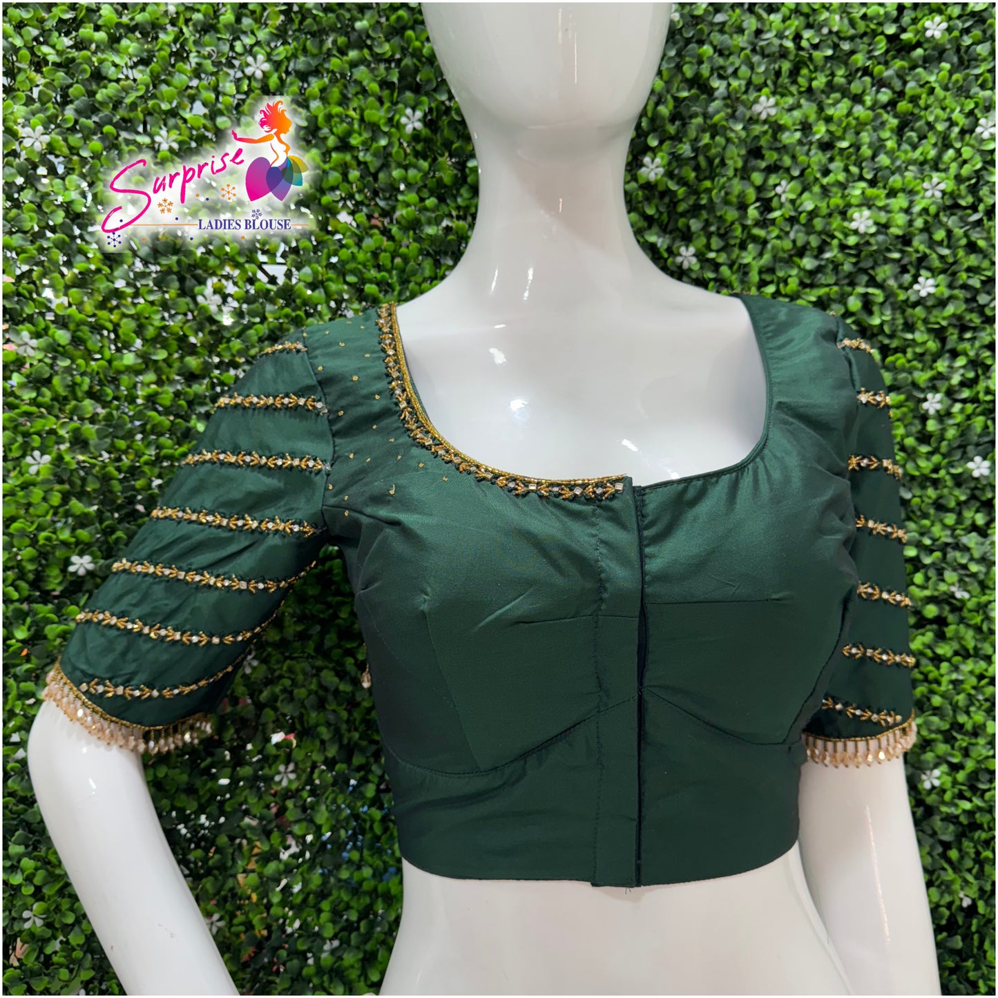 Designer handwork Ari work blouse Green color