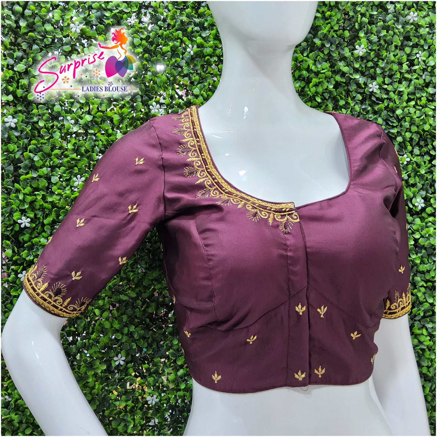 Machine work designer Readymade blouse purple color