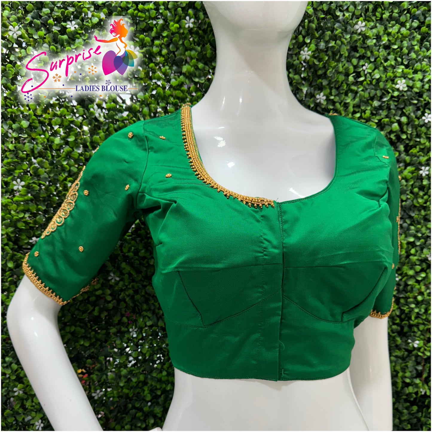 Designer handwork Ari work blouse Green color