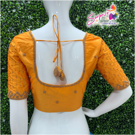 Designer handwork Ari work blouse Yellow mustard color