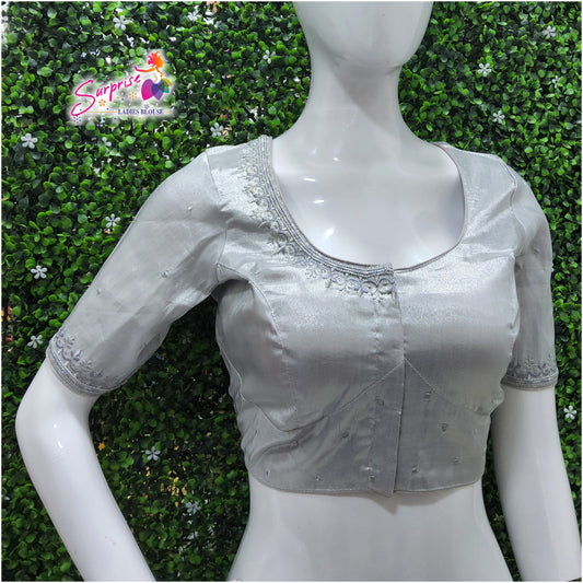 Machine work designer Readymade blouse silver color