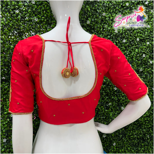 Designer handwork Ari work blouse Red color