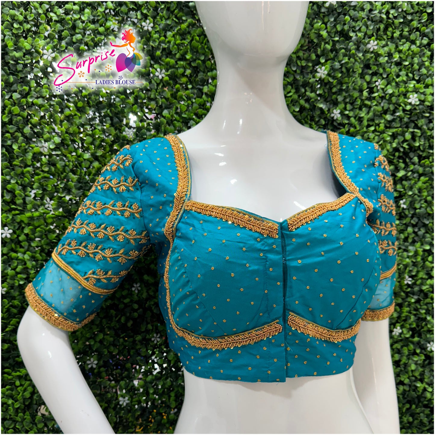 Designer handwork Ari work blouse Blue color