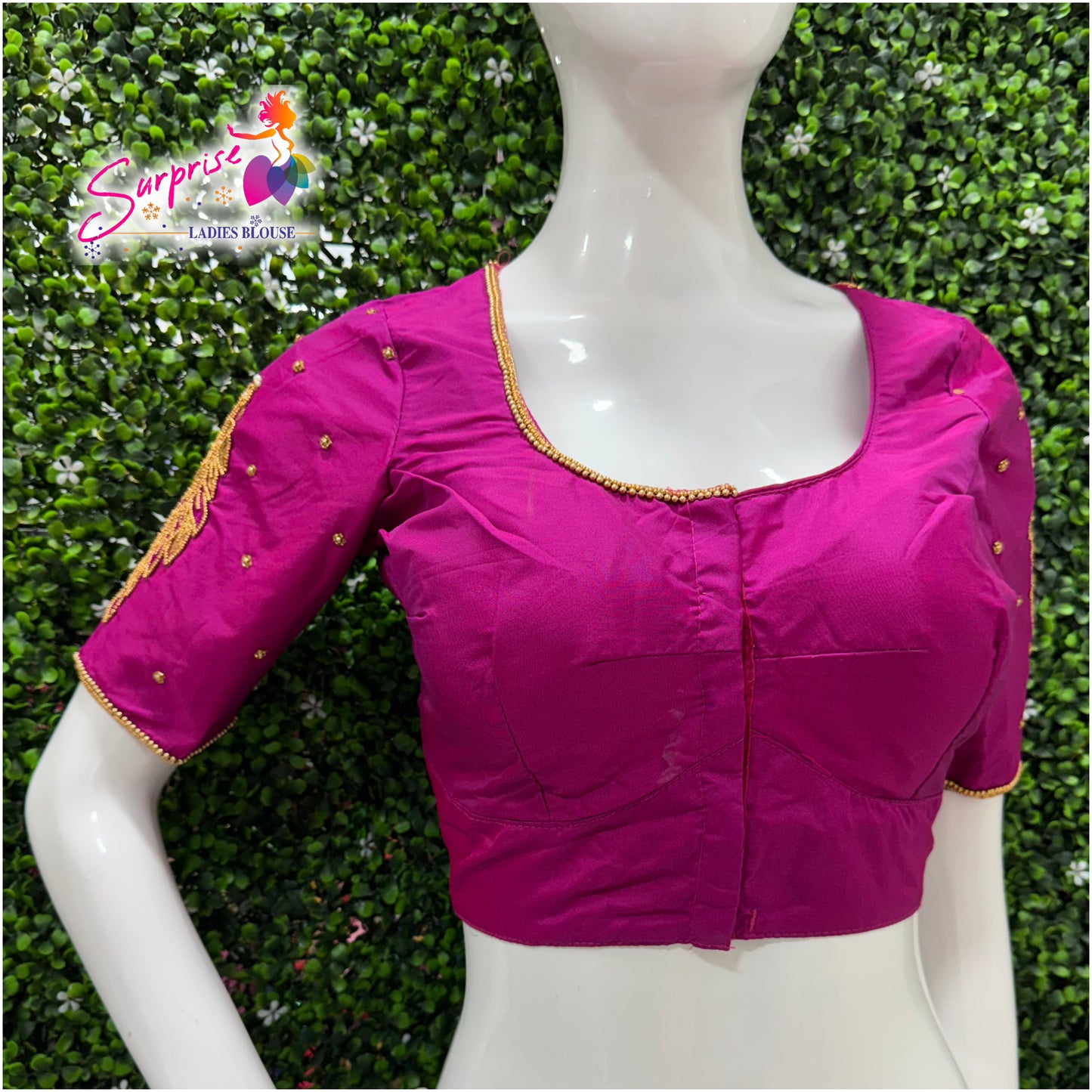 Designer handwork Ari work blouse Pink color