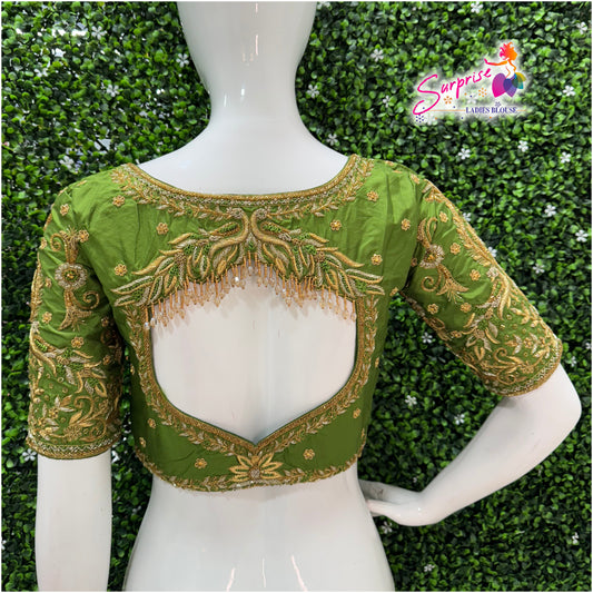 Designer handwork Ari work blouse Green color