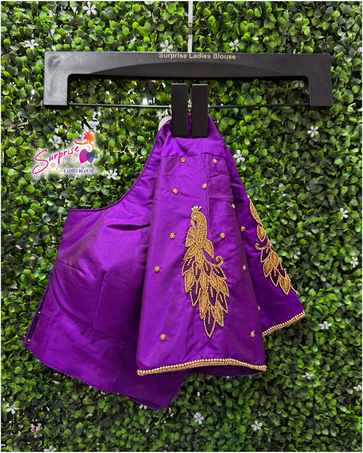 Designer handwork Ari work blouse purple color
