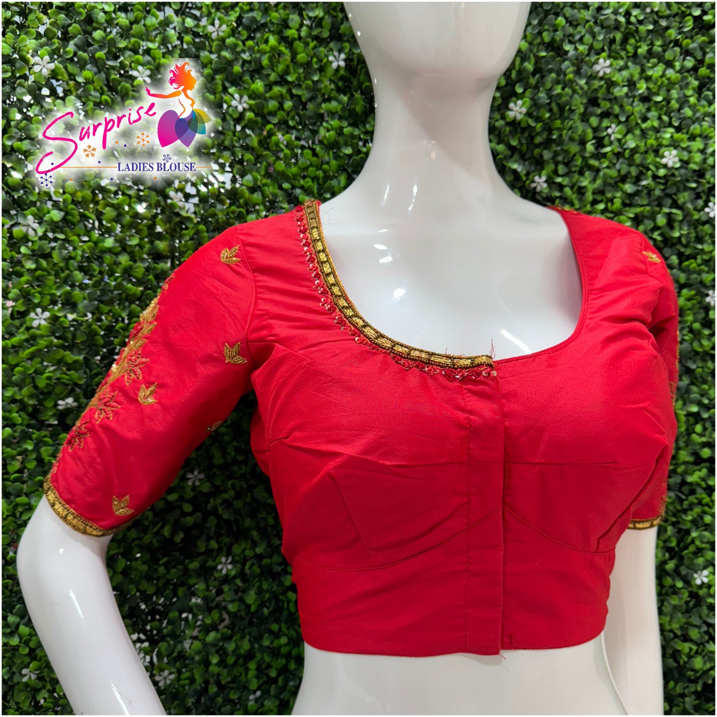 Designer handwork Ari work blouse Red color