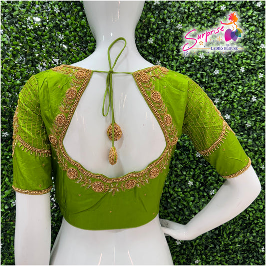 Designer handwork Ari work blouse Green color