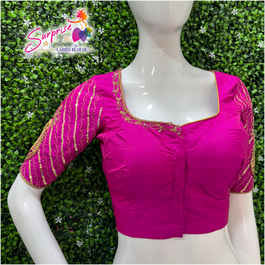 Handwork designer Ari work Readymade Blouse pink color