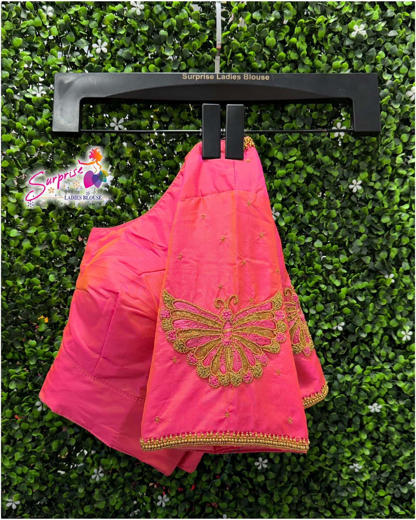 Designer handwork Ari work blouse Pink color