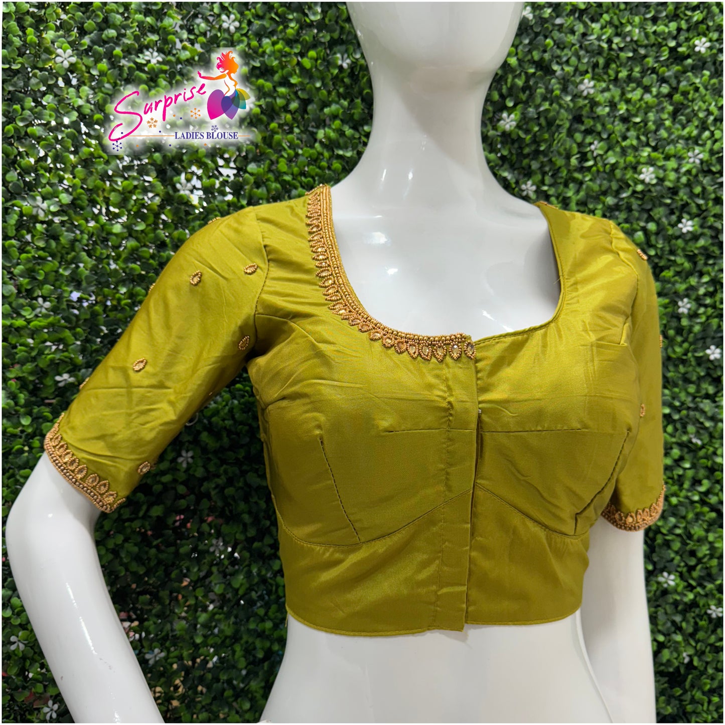Designer handwork Ari work blouse Green color