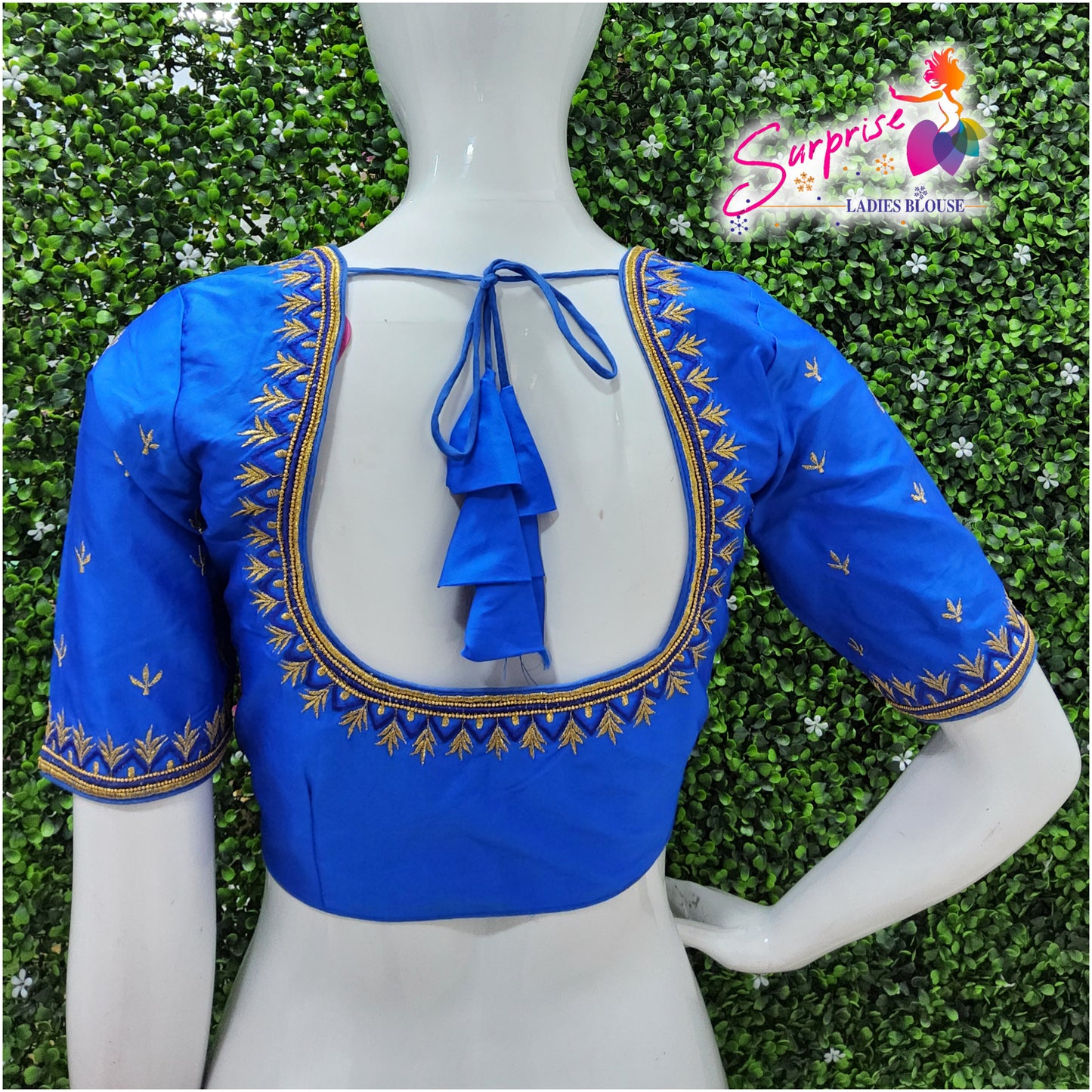 Machine work designer Readymade blouse blue color