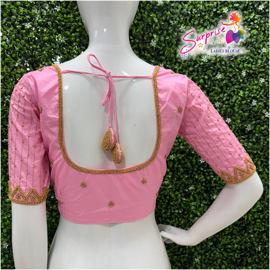Designer handwork Ari work blouse Baby pink color