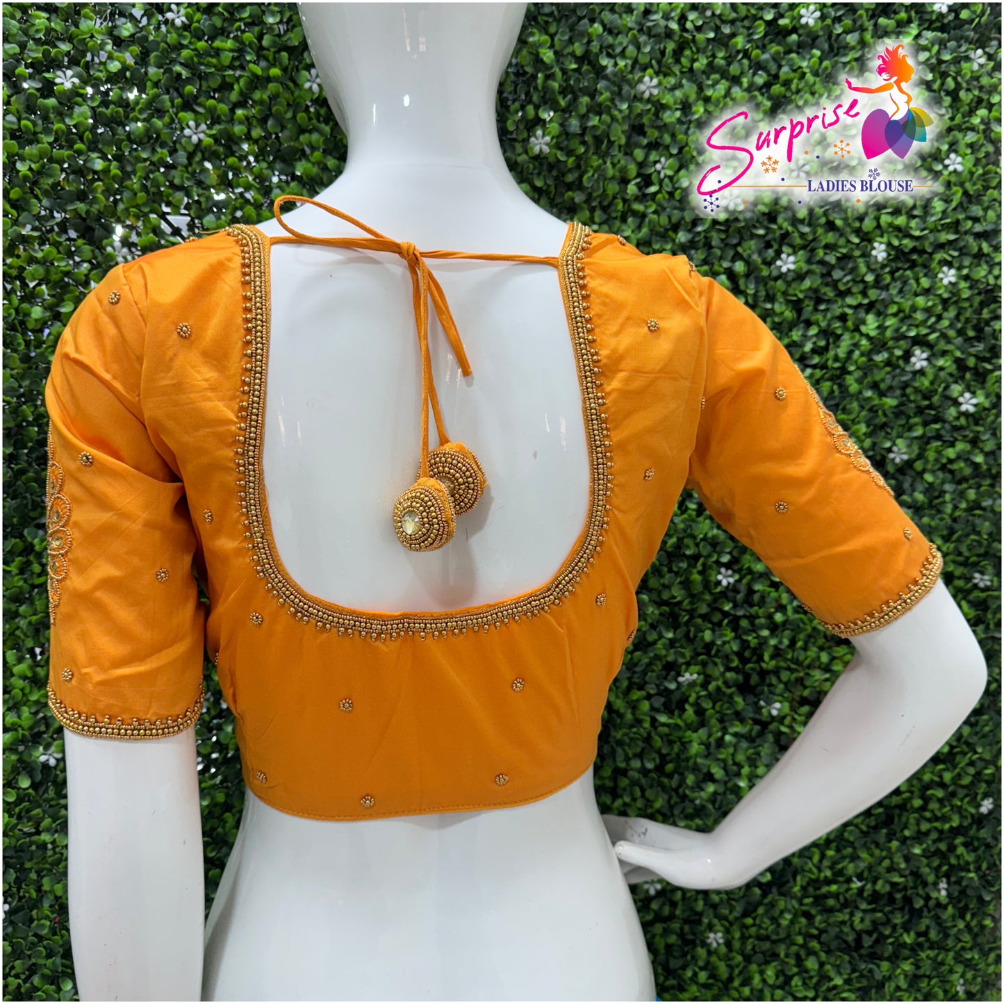 Designer handwork Ari work blouse Yellow color