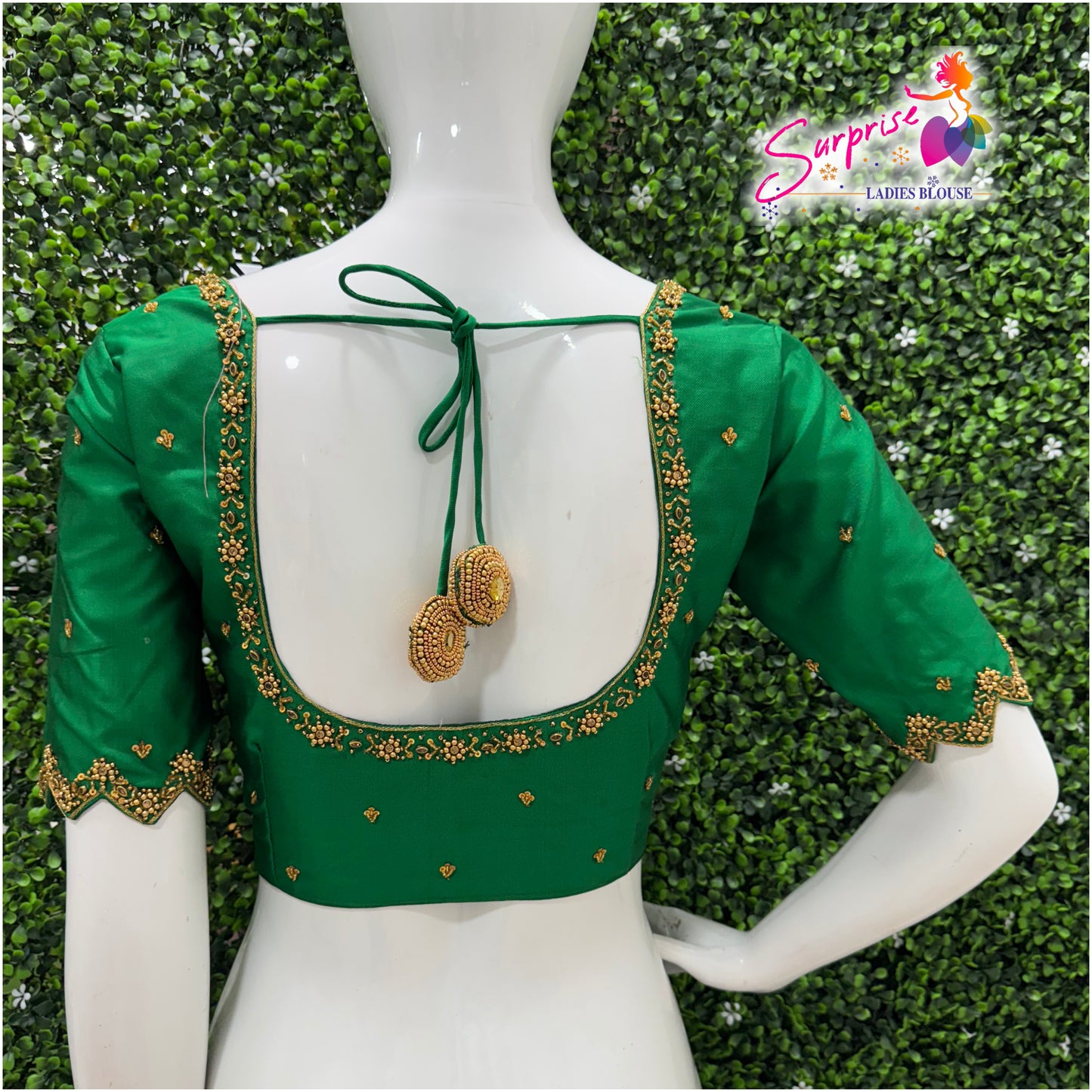 Handwork designer Ari work blouse green color