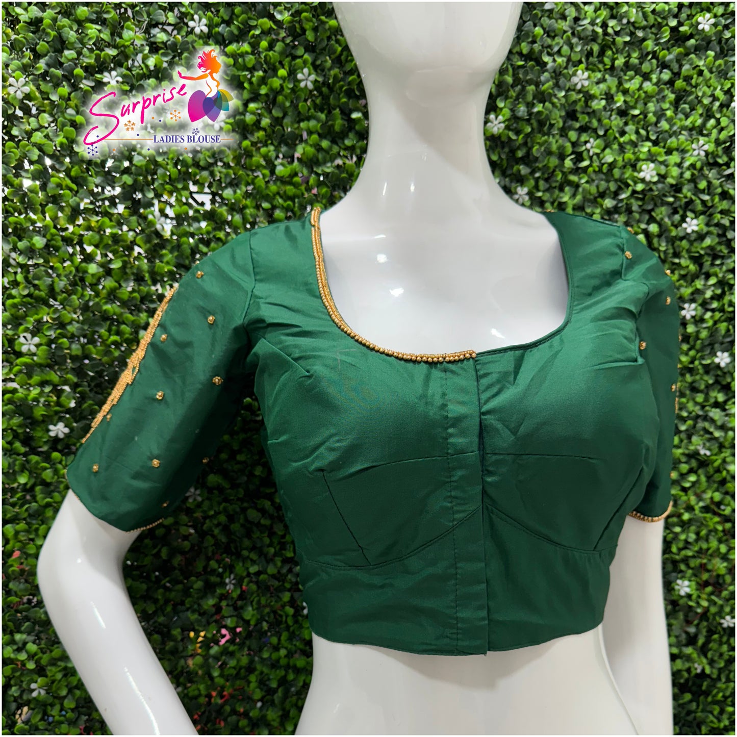 Designer handwork Ari work blouse Green color
