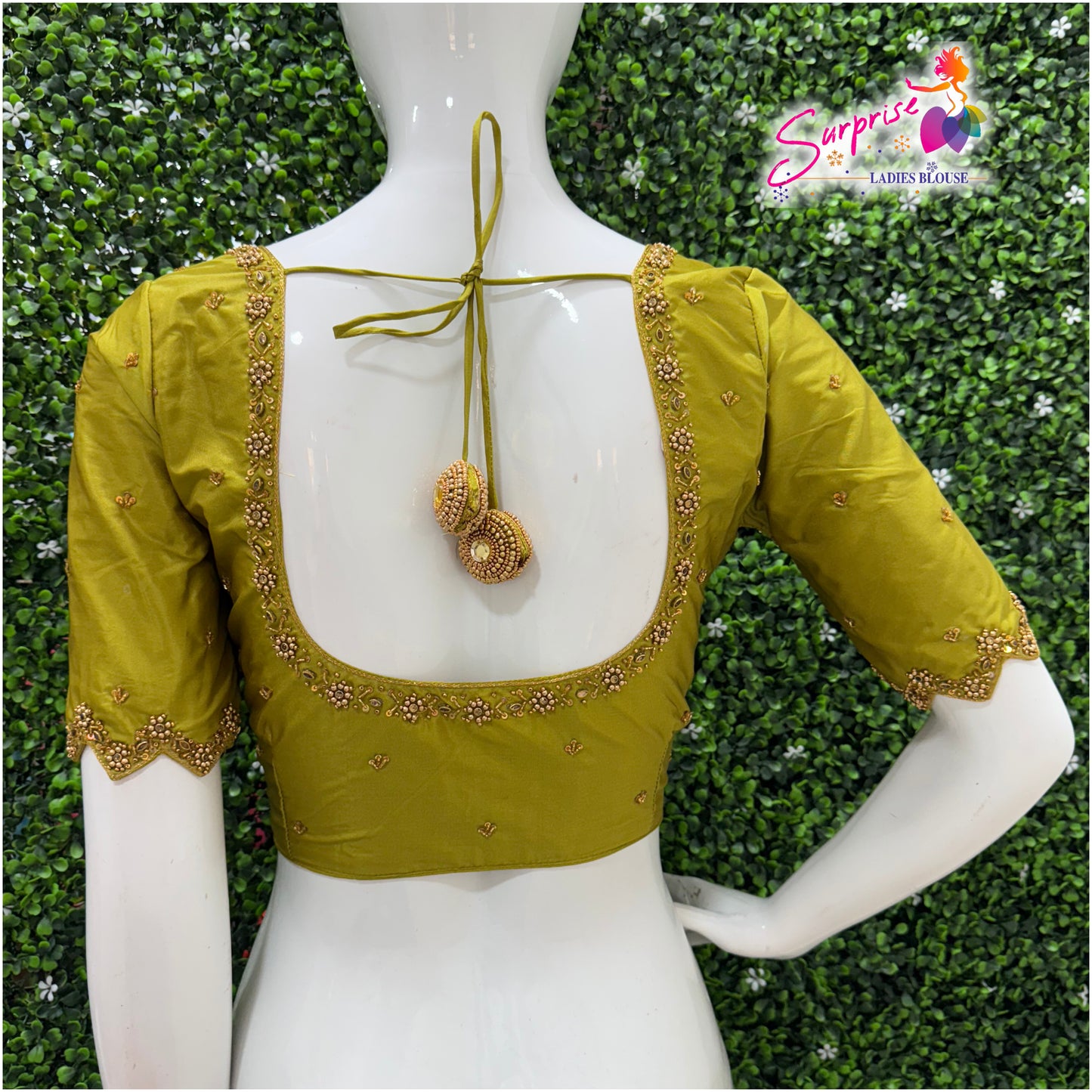 Handwork designer Ari work blouse green color