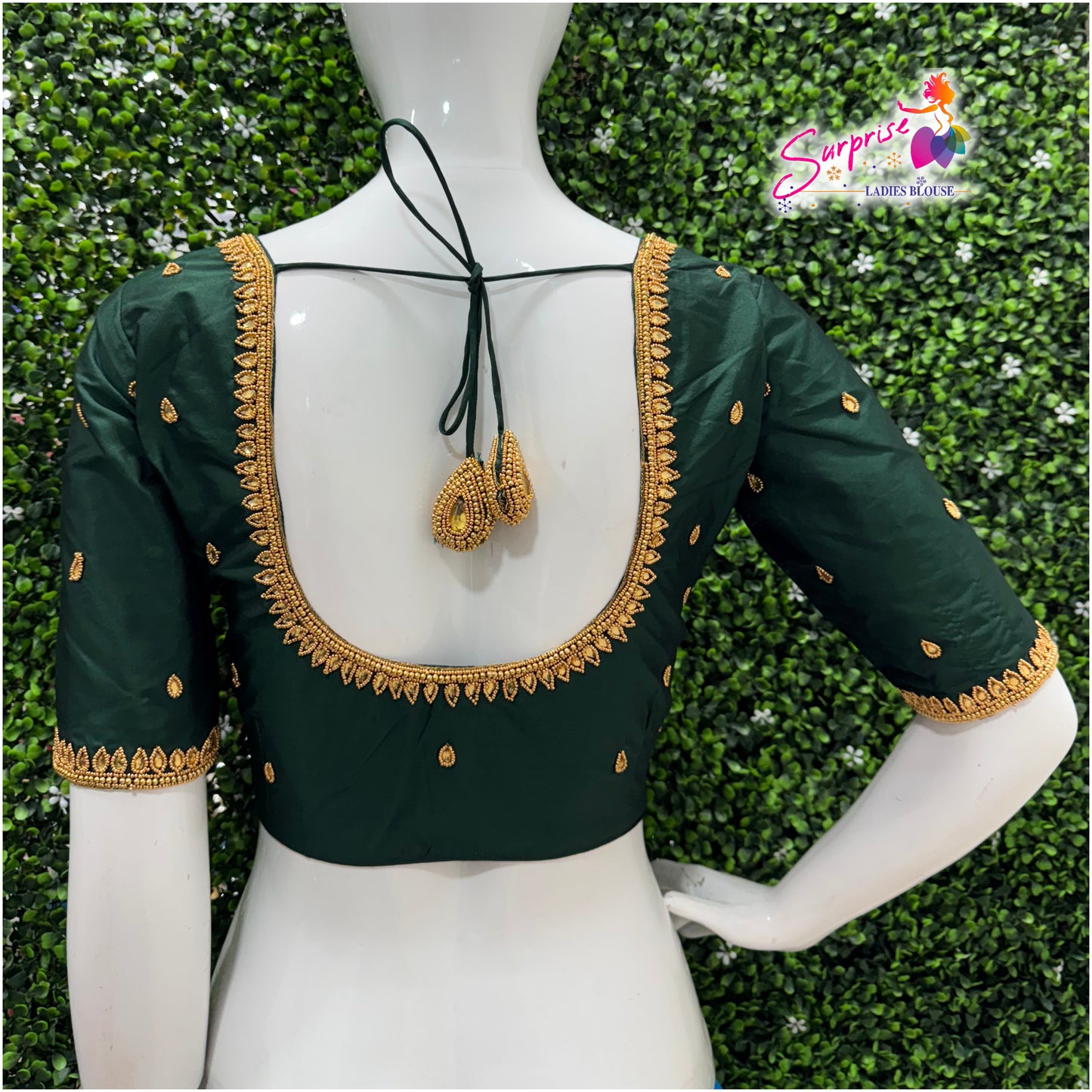 Designer handwork Ari work blouse Green color