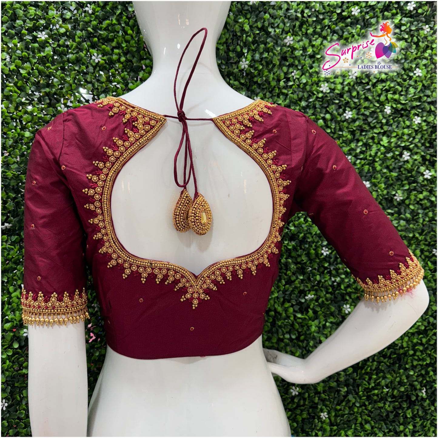 Designer handwork Ari work blouse Maroon color
