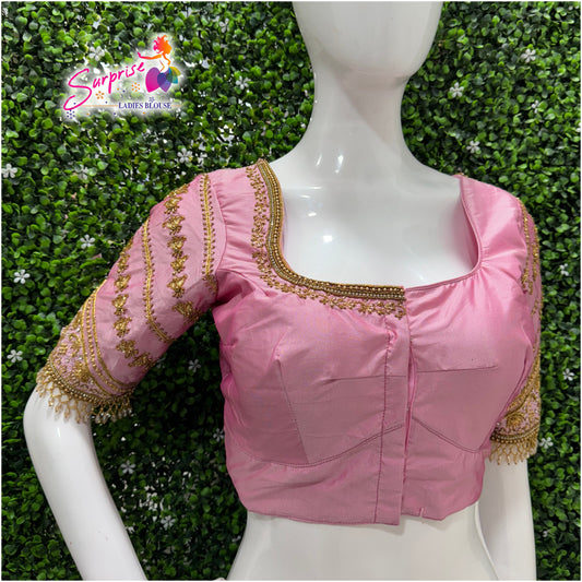 Designer handwork Ari work blouse Baby Pink color