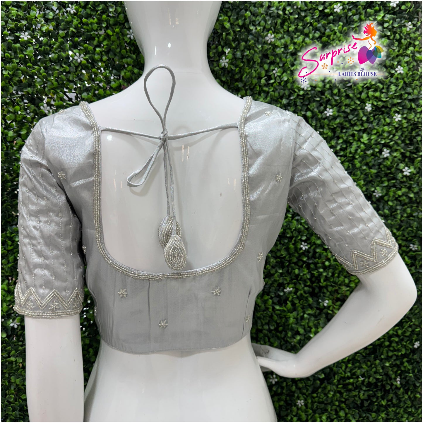 Designer handwork Ari work blouse Silver color