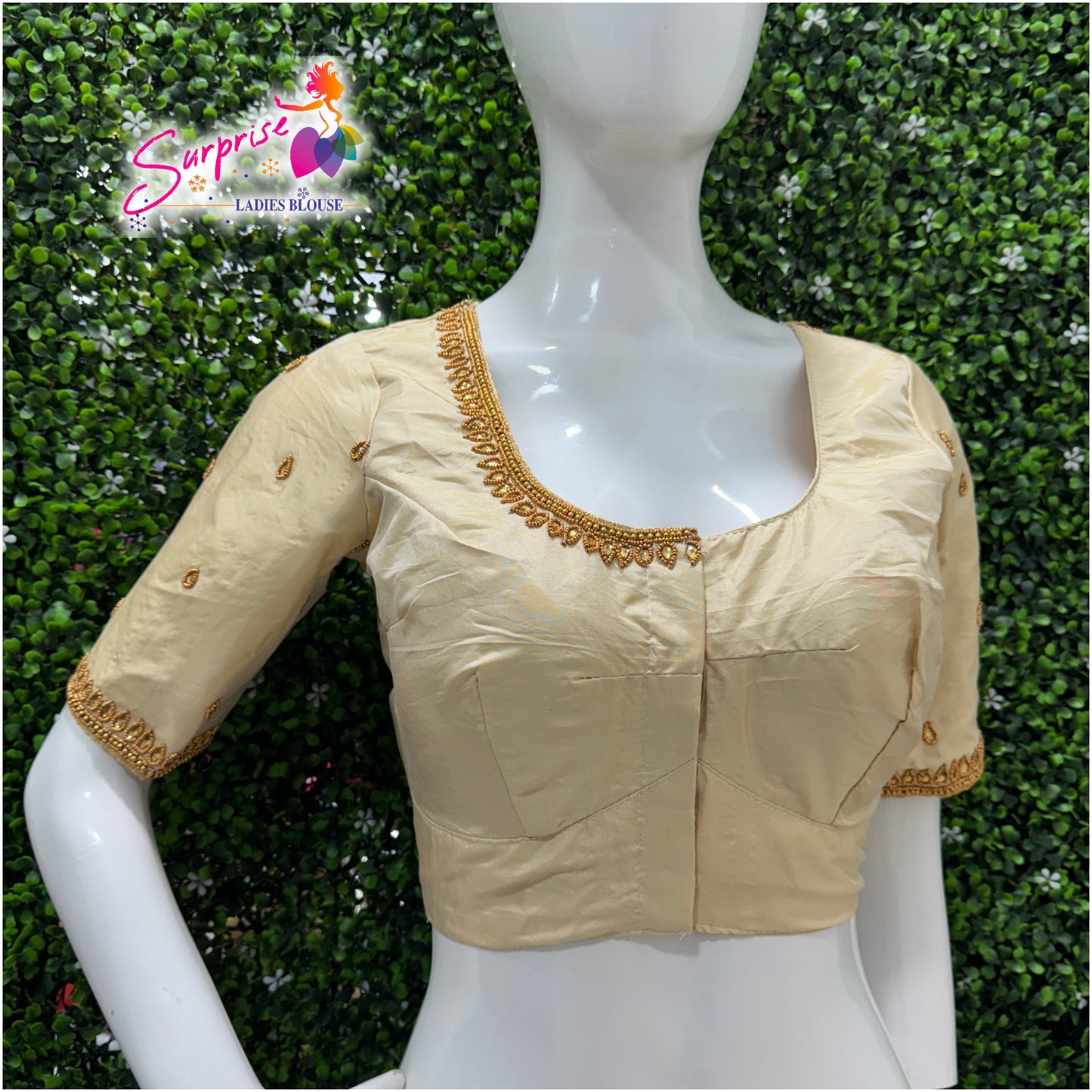 Designer handwork Ari work blouse Cream color