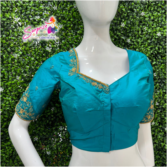 Designer handwork Ari work blouse Blue color