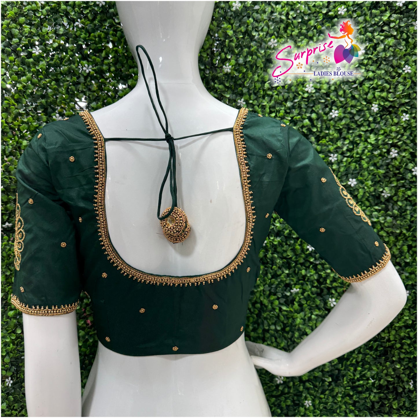 Designer handwork Ari work blouse Green color