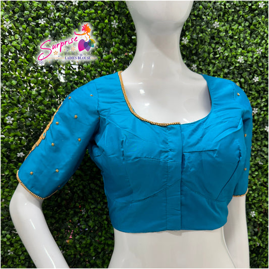 Designer handwork Ari work blouse blue color