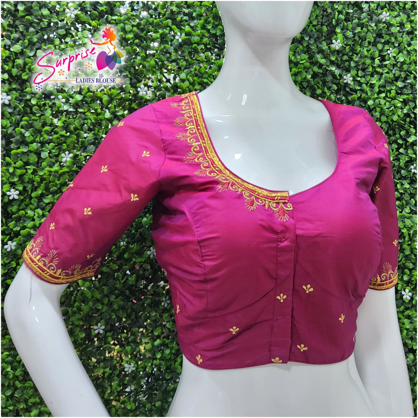 Machine work designer Readymade blouse pink color