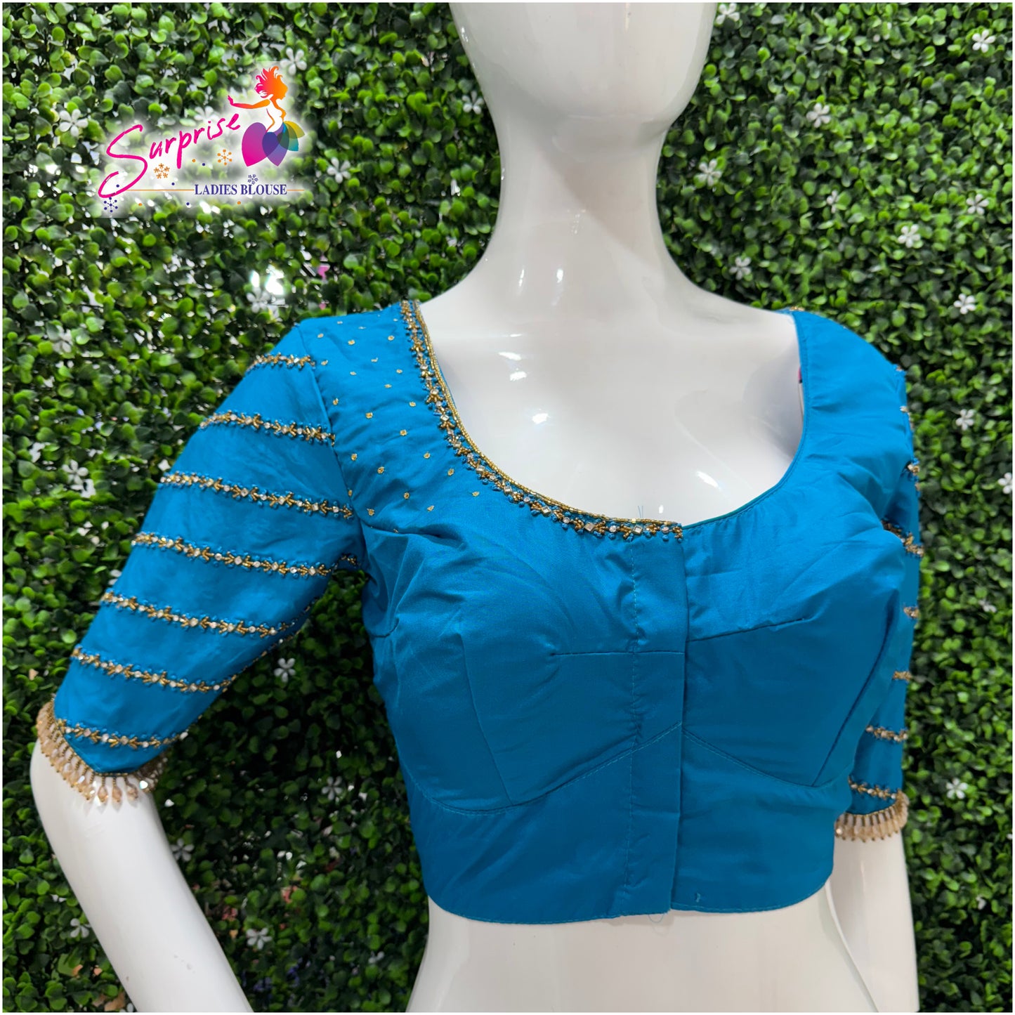 Designer handwork Ari work blouse Blue color