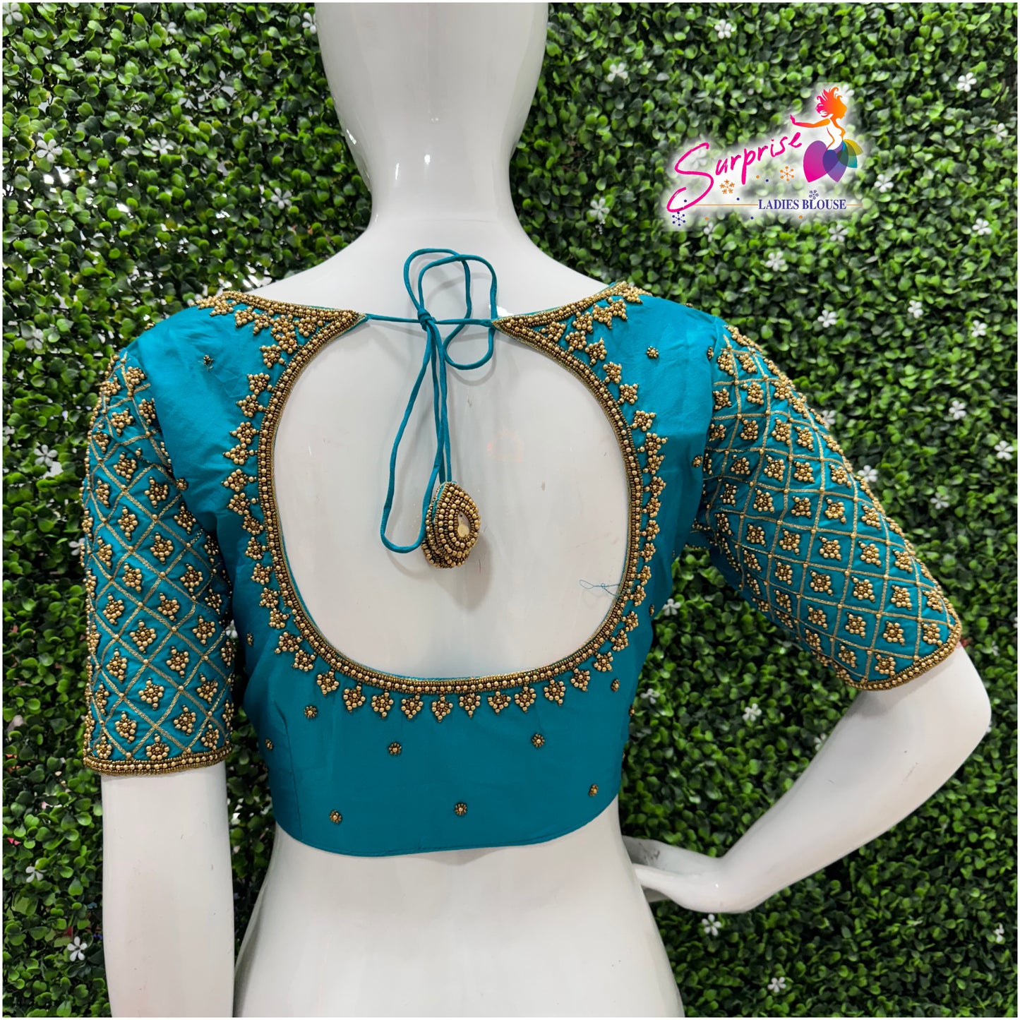 Designer handwork Ari work blouse Blue color
