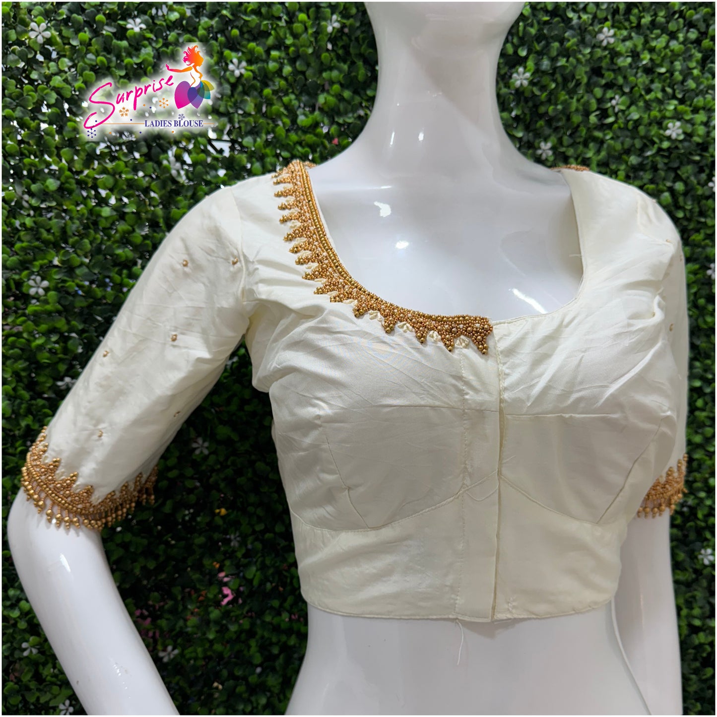 Designer handwork Ari work blouse Cream / off white color