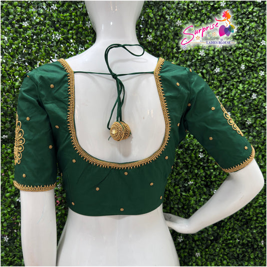 Designer handwork Ari work blouse Green color