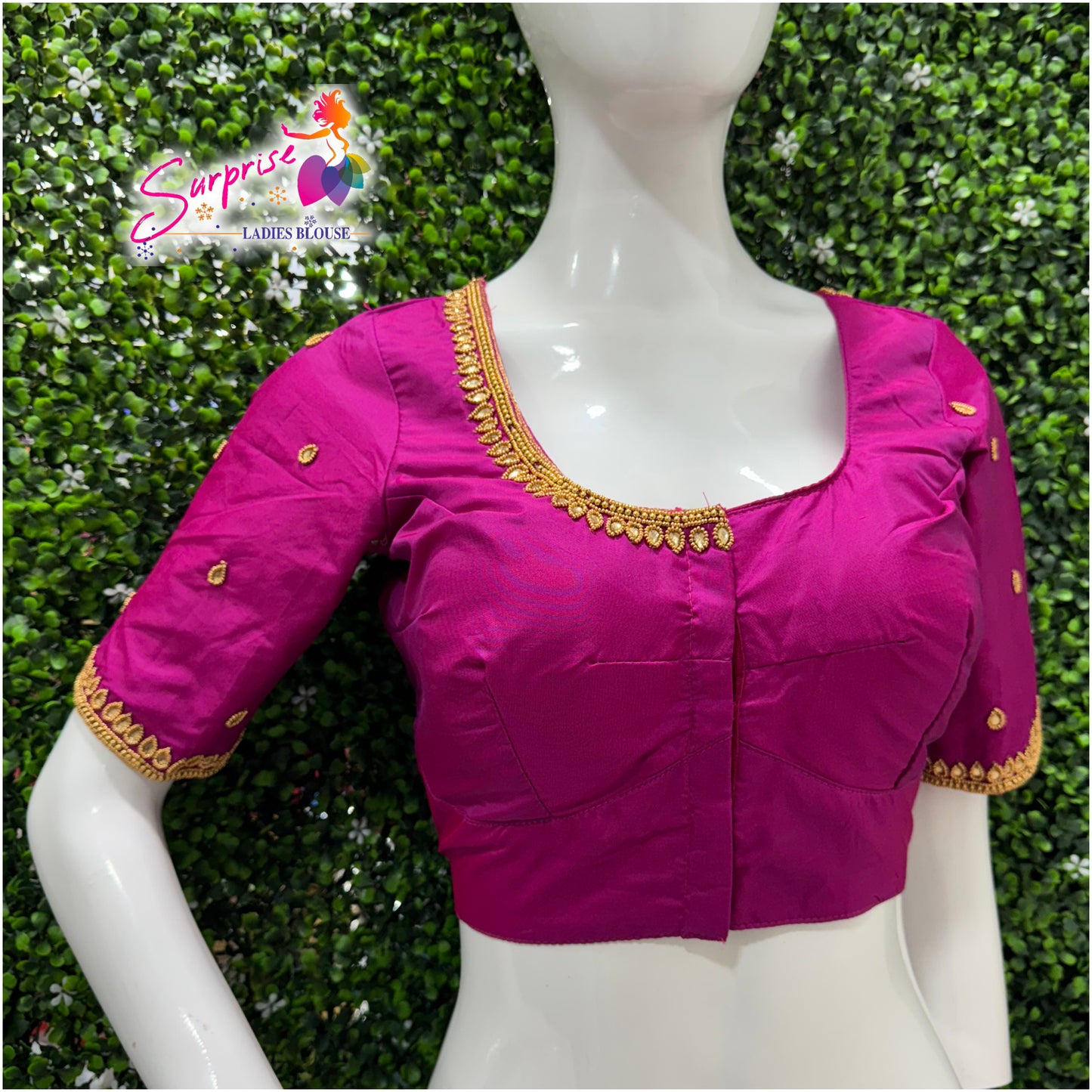 Designer handwork Ari work blouse Pink color