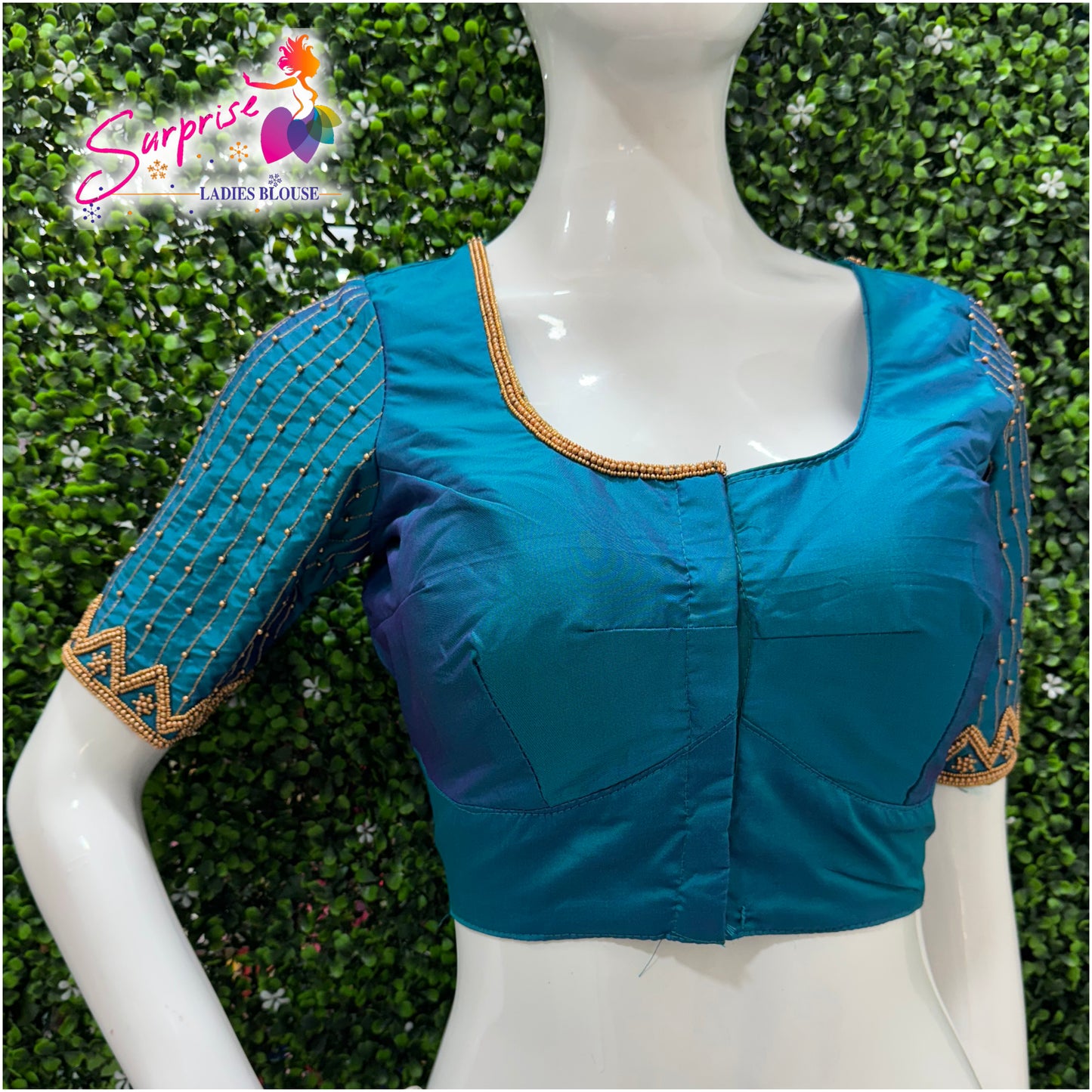 Designer handwork Ari work blouse Blue color